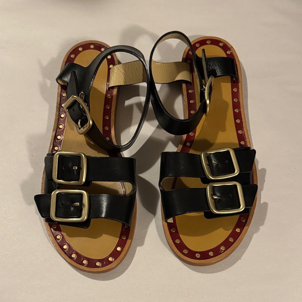 Theory Black and Tan Sandals, Sz 37.5 / US Sz 7.5 - 8, Like New